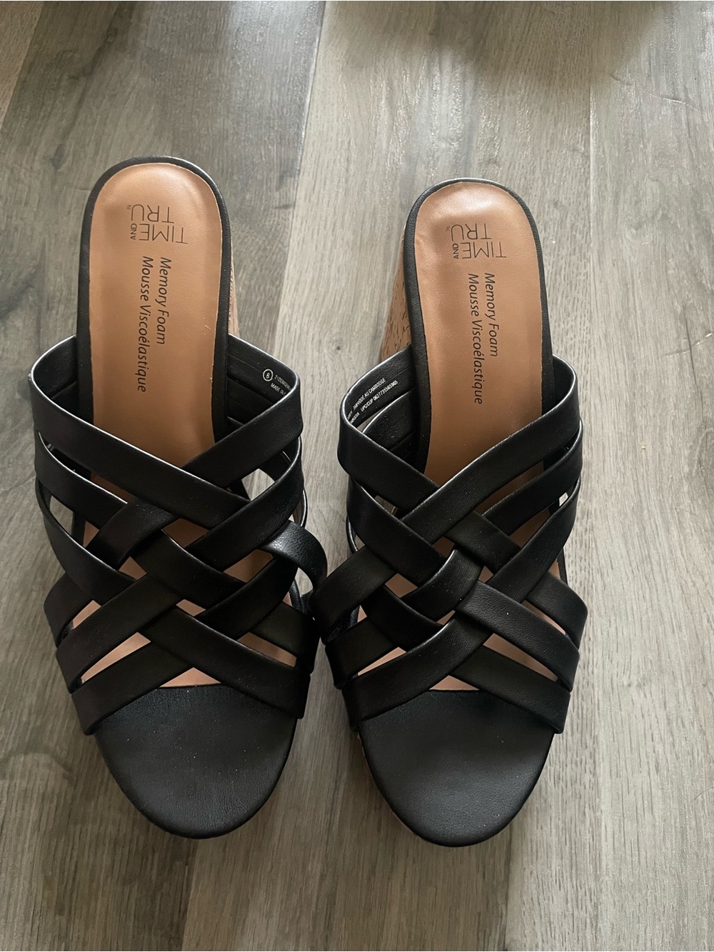 Time and Tru Black Woven Slide Mules